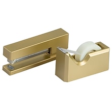 JAM Paper® Office & Desk Sets, 1 Stapler & 1 Tape Dispenser, Gold, 2/Pack (3378go)