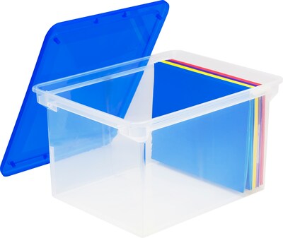 Storex File Storage Box with Snap-On Lid, Letter/Legal Size, Clear/Blue (STX61508U01C)