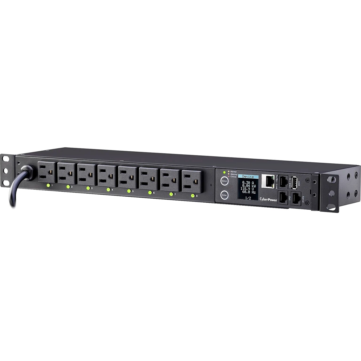 CyberPower Single-Phase 100-120 VAC Switched Power Distribution Unit, 8-Outlet, 1U Rack Mount, Black (PDU41001)