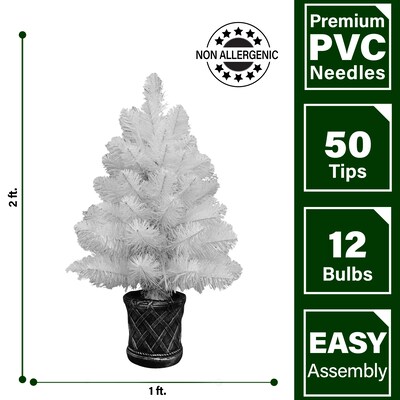 Fraser Hill Farm Holiday Indoor Tabletop 2' Fiber Optic Prelit Christmas Tree, White (FFFTFOPT024-6WH)