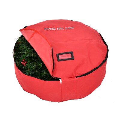 Fraser Hill Farm Holiday 36" Heavy-Duty Storage Bag for Large Wreaths and Garlands, Red (FFSBWR039-RD)