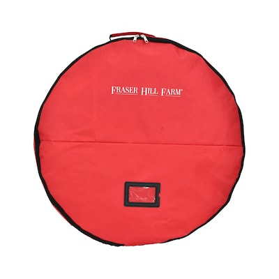 Fraser Hill Farm Holiday 36" Heavy-Duty Storage Bag for Large Wreaths and Garlands, Red (FFSBWR039-RD)