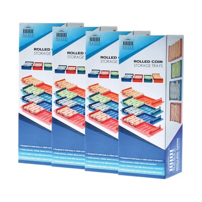 Nadex Coins Rolled-Coin-Storage Organizer Tray Sets with Ridges for Loose Coins, 4 Pack (NCS8-1009-4PK)