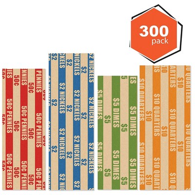Nadex Coins 300 Flat Standard Striped Coin Roll Wrappers for U.S. Coins (NCS8-1040)