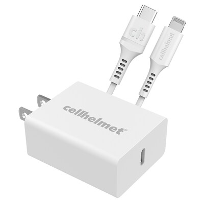 cellhelmet 20-Watt Single-USB Power Delivery Wall Charger with USB-C to Lightning Round Cable, 3 Feet (WALL-PD-20W+R-LIGHT)