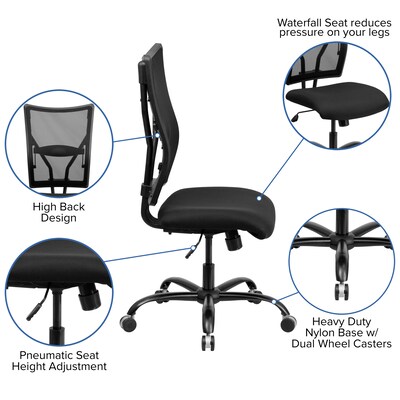 Flash Furniture HERCULES Series Armless Ergonomic Mesh Swivel Big & Tall Executive Office Chair, Black (WL5029SYG)