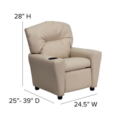 Flash Furniture Contemporary Vinyl Kids Recliner W/Cup Holder; Beige