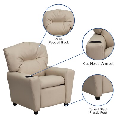 Flash Furniture Contemporary Vinyl Kids Recliner W/Cup Holder; Beige