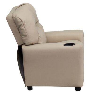 Flash Furniture Contemporary Vinyl Kids Recliner W/Cup Holder; Beige