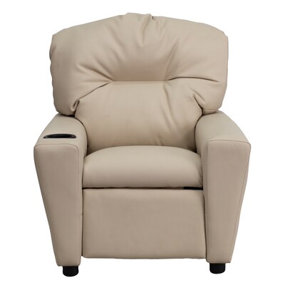 Flash Furniture Contemporary Vinyl Kids Recliner W/Cup Holder; Beige