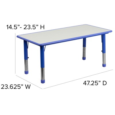 Flash Furniture Rectangular Activity Table, 23.63" x 47.25", Height Adjustable, Blue (YU060RECTBLBL)
