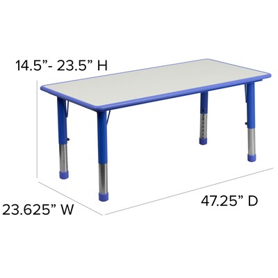 Flash Furniture Wren Rectangular Activity Table, 23.625" x 47.25", Height Adjustable, Blue/Gray (YU060RECTBLBL)