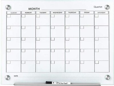 Quartet Infinity Magnetic Glass Calendar Dry-Erase Whiteboard, Frameless, 2 x 1.5 (GC2418F)