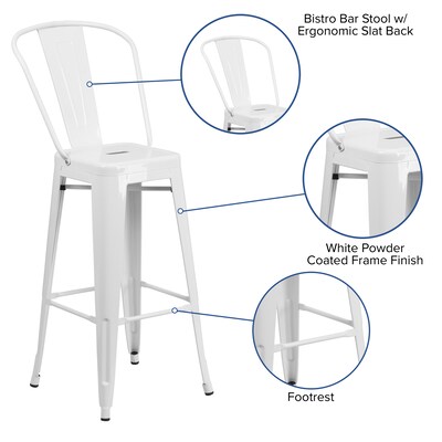 Flash Furniture Kai Contemporary Metal Slat Back Bar Stool, White (CH3132030GBWH)