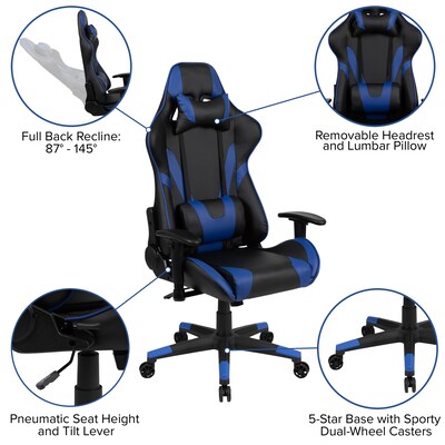 Flash Furniture X20 Ergonomic LeatherSoft Swivel Reclining Gaming Chair, Blue (CH1872301BL)