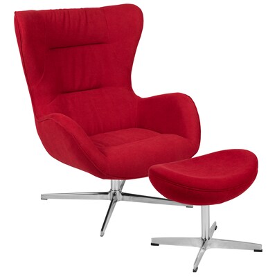 Flash Furniture Fabric Swivel Wing Chair with Ottoman, Red (ZBWINGCHOTREDFB)