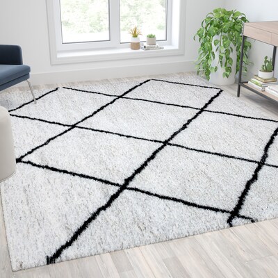 Flash Furniture Roxy Collection Polyester 118" x 96" Rectangular Handmade Rug, Ivory/Black (RCKJ18107001810)