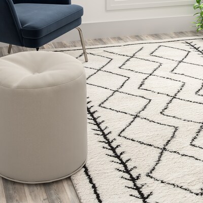 Flash Furniture Roxy Collection Polyester 122" x 96" Rectangular Machine Made Rug, Ivory/Black (RCMS20201201810)