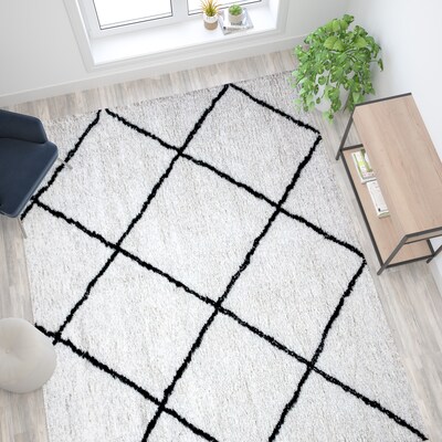 Flash Furniture Roxy Collection Polyester 118" x 96" Rectangular Handmade Rug, Ivory/Black (RCKJ18107001810)