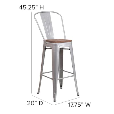 Flash Furniture Carly Contemporary Metal Vertical Back Counter Height Stool, Crystal Teal-Blue (ET353424CBW)