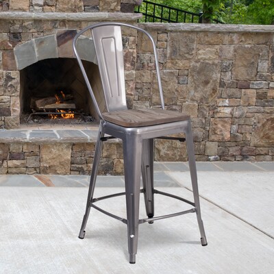 Flash Furniture Cindy Contemporary Metal Vertical Back Barstool, Crystal Teal-Blue (ET353430CBW)