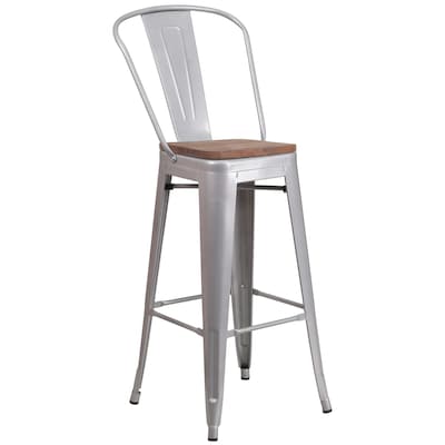 Flash Furniture Carly Contemporary Metal Vertical Back Counter Height Stool, Crystal Teal-Blue (ET353424CBW)