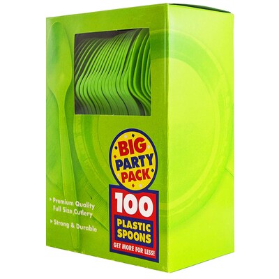 JAM PAPER Big Party Pack of Premium Plastic Spoons, Lime Green, 100 Disposable Spoons/Box