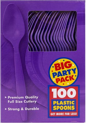 JAM PAPER Big Party Pack of Premium Plastic Spoons, Purple, 100 Disposable Spoons/Box