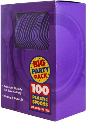 JAM PAPER Big Party Pack of Premium Plastic Spoons, Purple, 100 Disposable Spoons/Box