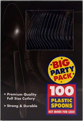 JAM PAPER Big Party Pack of Premium Plastic Spoons, Black, 100 Disposable Spoons/Box