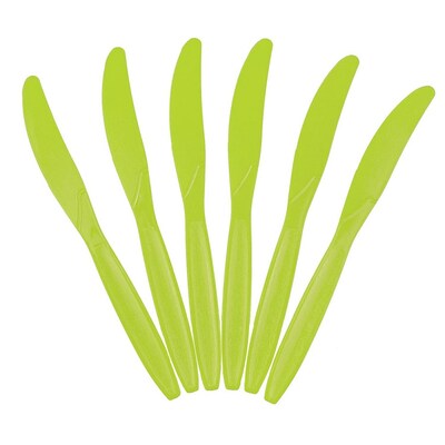 JAM PAPER Big Party Pack of Premium Plastic Knives, Lime Green, 100 Disposable Knives/Box