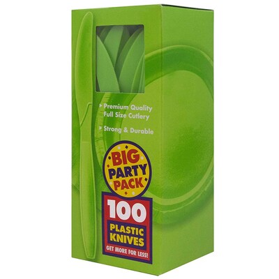 JAM PAPER Big Party Pack of Premium Plastic Knives, Lime Green, 100 Disposable Knives/Box