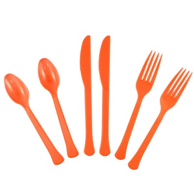 JAM Paper Premium Plastic Assorted Cutlery Set, Extra Heavy Weight, Orange, 24/Box (297C24OR)