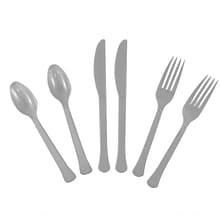 JAM PAPER Premium Extra Heavy Weight Cutlery , Assorted Utensils Set, Silver, 24 Disposable Utensils
