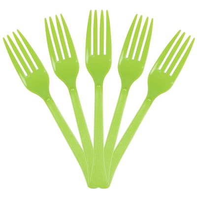 JAM PAPER Premium Utensils Party Pack, Plastic Forks, Lime Green, 48 Disposable Forks/Pack