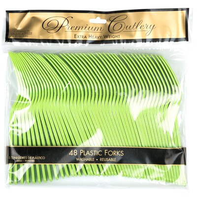 JAM PAPER Premium Utensils Party Pack, Plastic Forks, Lime Green, 48 Disposable Forks/Pack