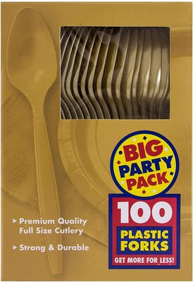 JAM PAPER Big Party Pack of Premium Plastic Spoons, Gold, 100 Disposable Spoons/Box