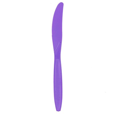 JAM PAPER Big Party Pack of Premium Plastic Knives, Purple, 100 Disposable Knives/Box