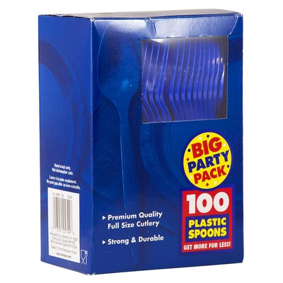 JAM PAPER Big Party Pack of Premium Plastic Spoons, Royal Blue, 100 Disposable Spoons/Box