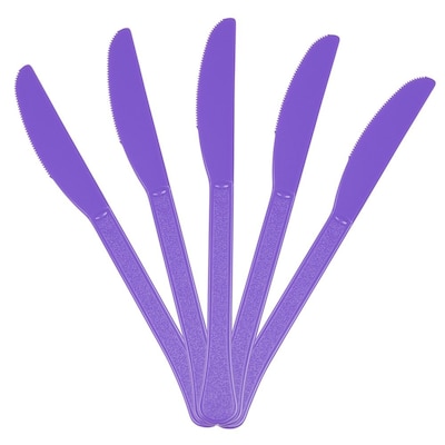 JAM PAPER Premium Utensils Party Pack, Plastic Knives, Bright Purple, 48 Disposable Knives/Pack