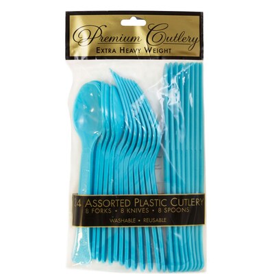 JAM Paper Premium Plastic Assorted Cutlery Set, Extra Heavy Weight, Caribbean Blue, 24/Box (297C24SB
