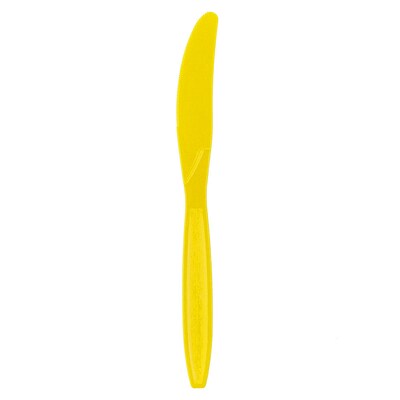 JAM PAPER Big Party Pack of Premium Plastic Knives, Yellow, 100 Disposable Knives/Box