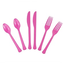 JAM PAPER Premium Extra Heavy Weight Cutlery , Assorted Utensils Set, Fuchsia Pink, 24 Disposable Ut