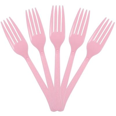 JAM PAPER Premium Utensils Party Pack, Plastic Forks, Light Pink, 48 Disposable Forks/Pack