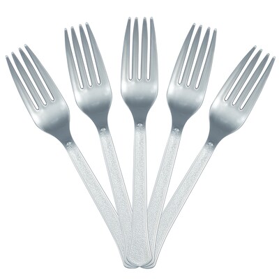 JAM PAPER Premium Utensils Party Pack, Plastic Forks, Silver, 48 Disposable Forks/Pack