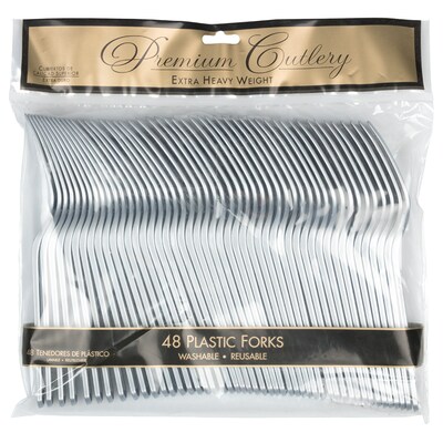 JAM PAPER Premium Utensils Party Pack, Plastic Forks, Silver, 48 Disposable Forks/Pack