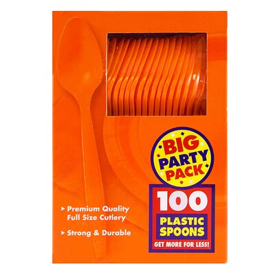 JAM PAPER Big Party Pack of Premium Plastic Spoons, Orange, 100 Disposable Spoons/Box