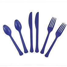 JAM Paper Premium Plastic Assorted Cutlery Set, Extra Heavy Weight, Navy Blue, 24/Box (297C24NV)
