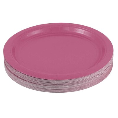 JAM PAPER Round Paper Party Plates, Medium, 9 Inch, Fuchsia Pink, 50/pack