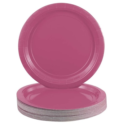 JAM PAPER Round Paper Party Plates, Medium, 9 Inch, Fuchsia Pink, 50/pack